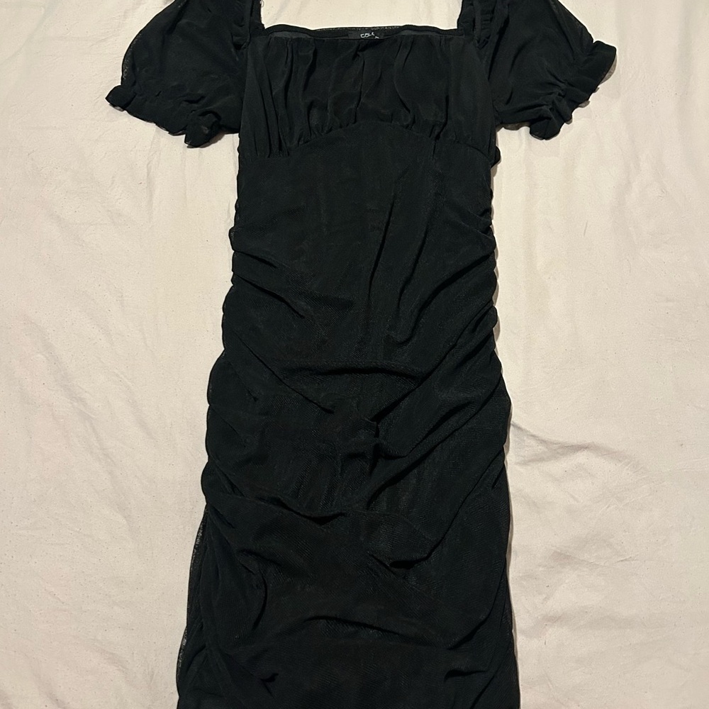 Elegant Black Puff Sleeve Maxi Dress